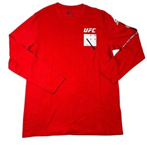 Reebok UFC Mens Red Long Sleeve Graphic T-Shirt Medium MMA Octagon Training Tee